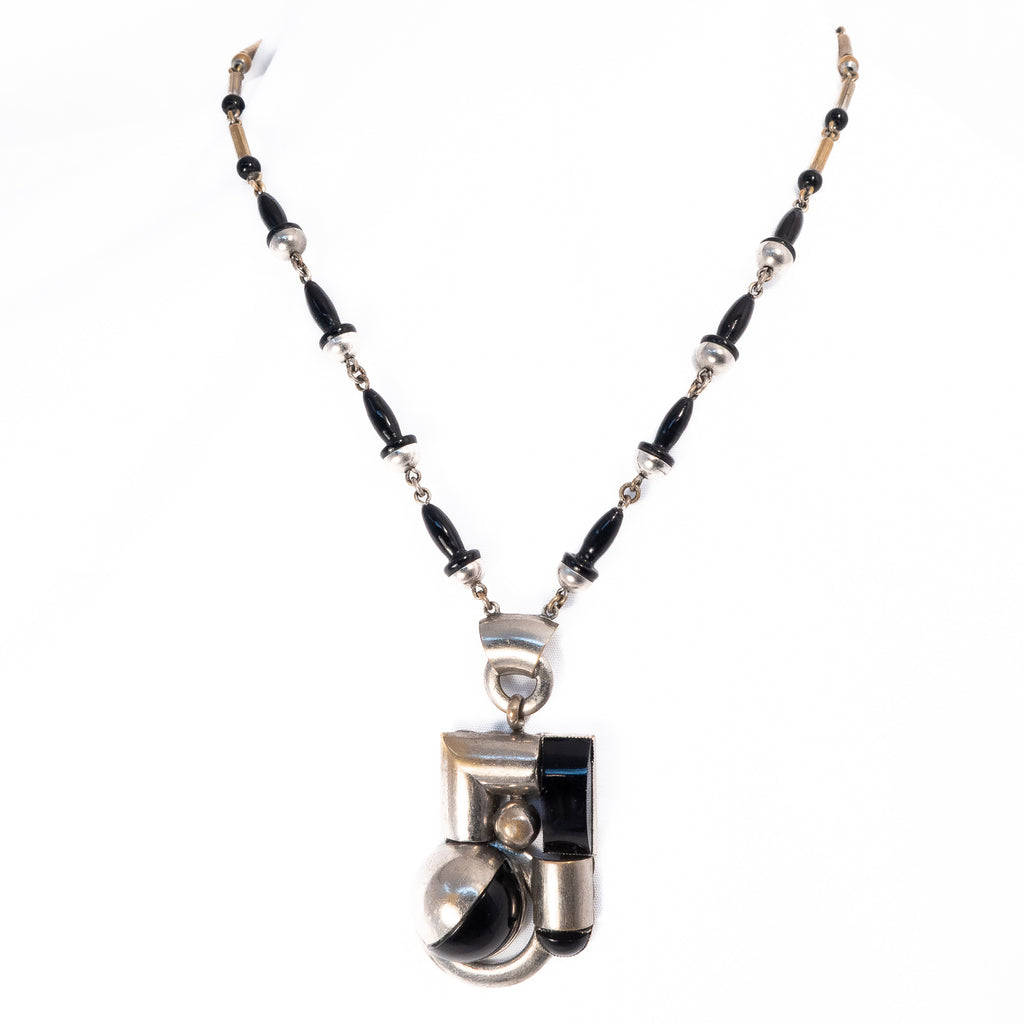 Machine Age Art Deco Necklace Galalith Jakob Bengel vintage - Rhinestone Rosie
