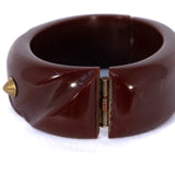 Bakelite Brown Studded Clamper Bracelet vintage - Rhinestone Rosie
