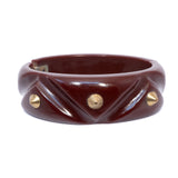 Bakelite Brown Studded Clamper Bracelet vintage - Rhinestone Rosie