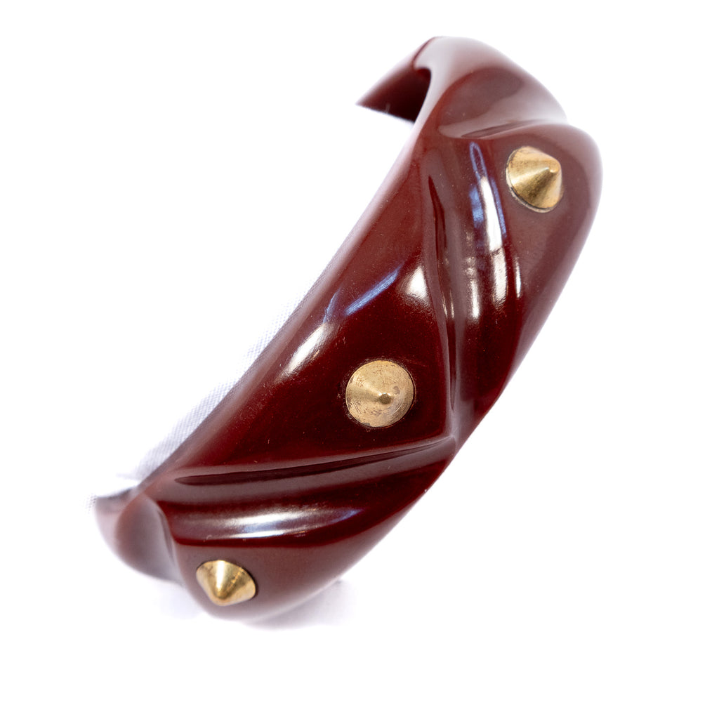 Bakelite Brown Studded Clamper Bracelet vintage - Rhinestone Rosie