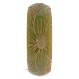 Bakelite Bracelet Green with Carved Flowers and Leaves vintage - Rhinestone Rosie