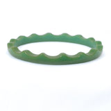 Bakelite Green Bracelet with Scalloped Edge vintage - Rhinestone Rosie