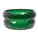Bracelet Set Green Translucent Bakelite Faceted vintage- Rhinestone Rosie