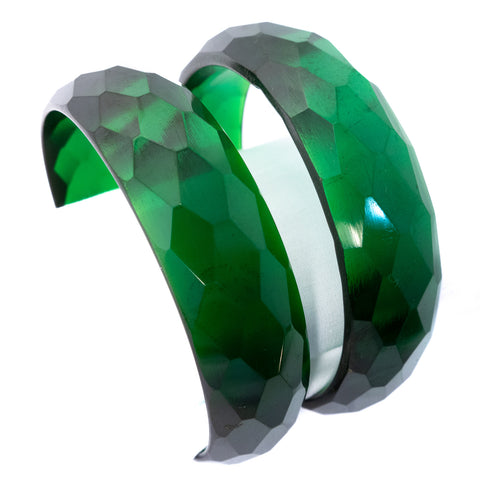 Bakelite Bracelet Set Faceted Green Translucent