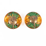 Bakelite Reverse Carved Flower Earrings vintage - Rhinestone Rosie