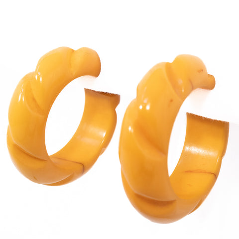 Yellow Bakelite Hoop Earrings