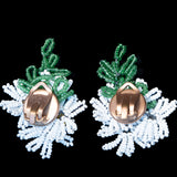 Beaded Flower Cluster Earrings vintage - Rhinestone Rosie