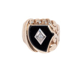 Black Onyx Shield with Diamond Ring 10kt vintage - Rhinestone Rosie