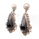Mexican Sterling Black Onyx Dangle Earrings vintage - Rhinestone Rosie