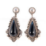 Mexican Sterling Black Onyx Dangle Earrings vintage - Rhinestone Rosie