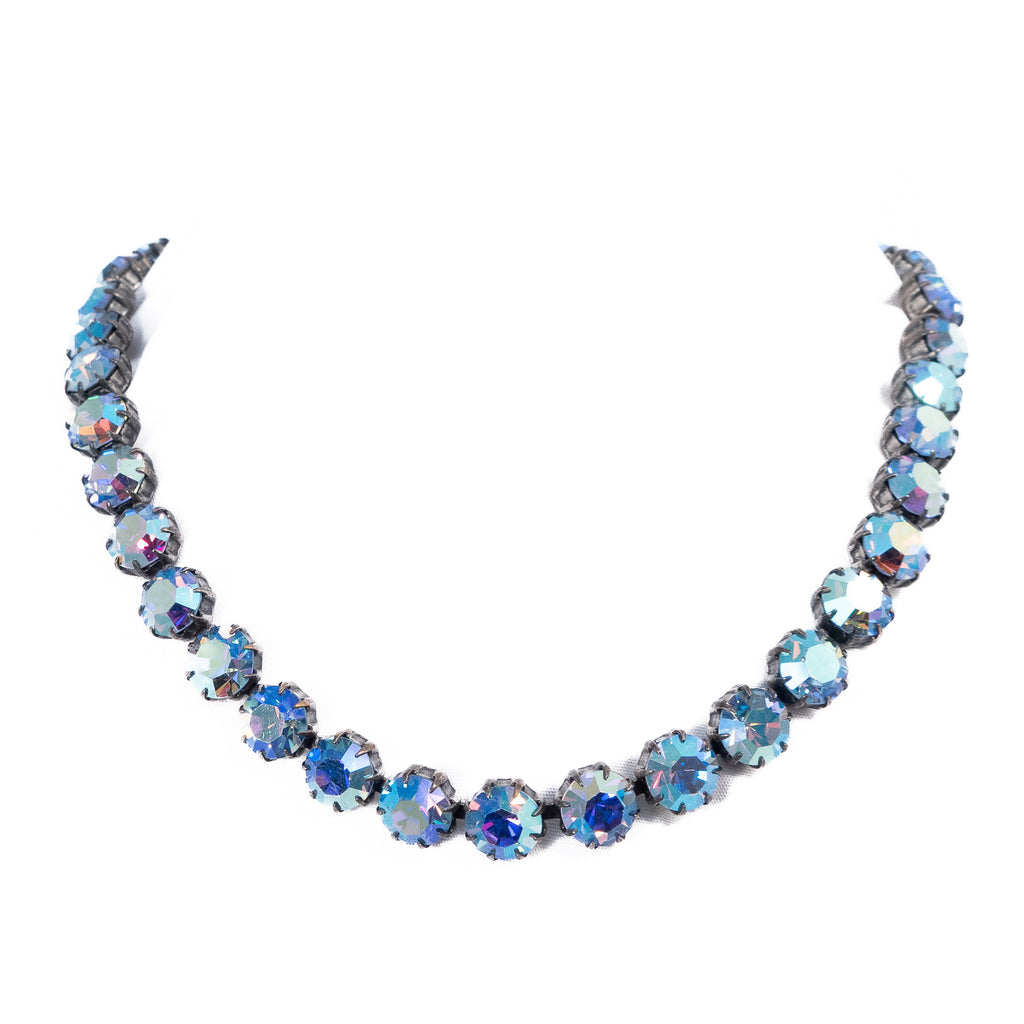 Blue Aurora Borealis Rhinestone Necklace Austria vintage - Rhinestone Rosie