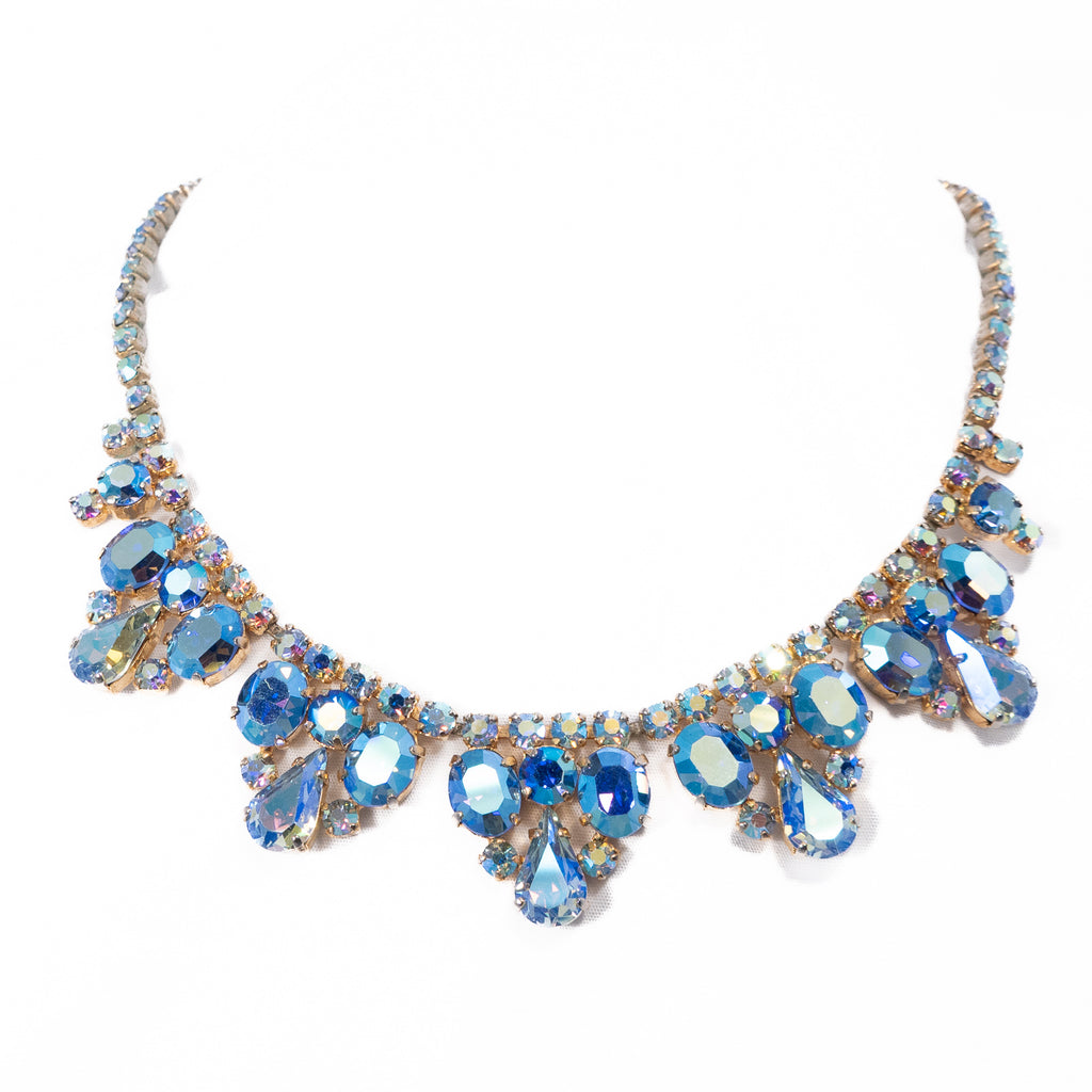 Blue Aurora Borealis Rhinestone Necklace vintage - Rhinestone Rosie