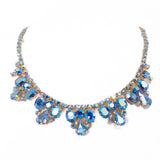 Blue Aurora Borealis Rhinestone Necklace vintage - Rhinestone Rosie