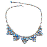 Blue Aurora Borealis Rhinestone Necklace vintage - Rhinestone Rosie