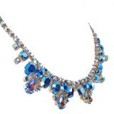 Blue Aurora Borealis Rhinestone Necklace vintage - Rhinestone Rosie