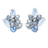 Light Blue Glass Leaf Earrings vintage - Rhinestone Rosie