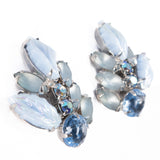 Light Blue Glass Leaf Earrings vintage - Rhinestone Rosie