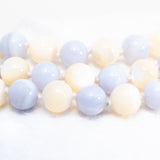 Blue Lace Agate and Mother of Pearl Bead Necklace vintage - Rhinestone Rosie