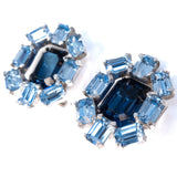 Blue / Light Blue Rectangle Rhinestone Earrings vintage - Rhinestone Rosie