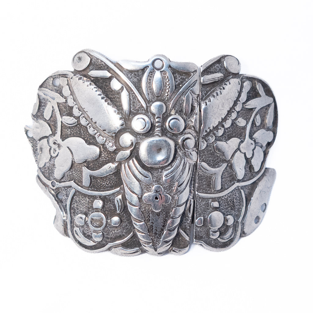 Butterfly / Moth Belt Buckle silver chinese? vintage - Rhinestone Rosie