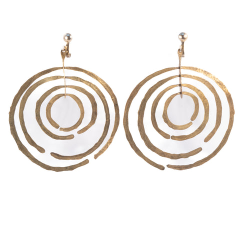 Hammered Brass Circular Kinetic Earrings