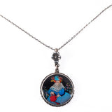 Butterfly Wing Pendant Necklace Reverse Painted Woman in Garden vintage - Rhinestone Rosie