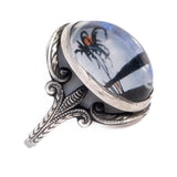 Butterfly Wing Ring with Palm Tree in Sterling Silver vintage - Rhinestone Rosie