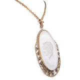 Crystal Glass Cameo Necklace with Marcasite vintage - Rhinestone Rosie