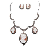 Shell Cameo Filigree Set Sterling Silver vintage - Rhinestone Rosie