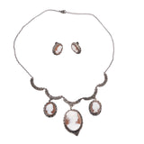 Shell Cameo Filigree Set Sterling Silver vintage - Rhinestone Rosie