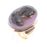 Agate Cameo Ring 14kt antique - Rhinestone Rosie