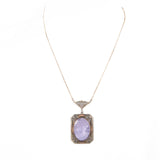 Purple Glass Cameo Necklace vintage - Rhinestone Rosie