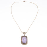 Purple Glass Cameo Necklace vintage - Rhinestone Rosie