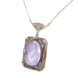 Purple Glass Cameo Necklace vintage - Rhinestone Rosie