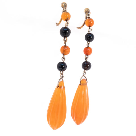 Carnelian and Black Onyx Earrings 9ct