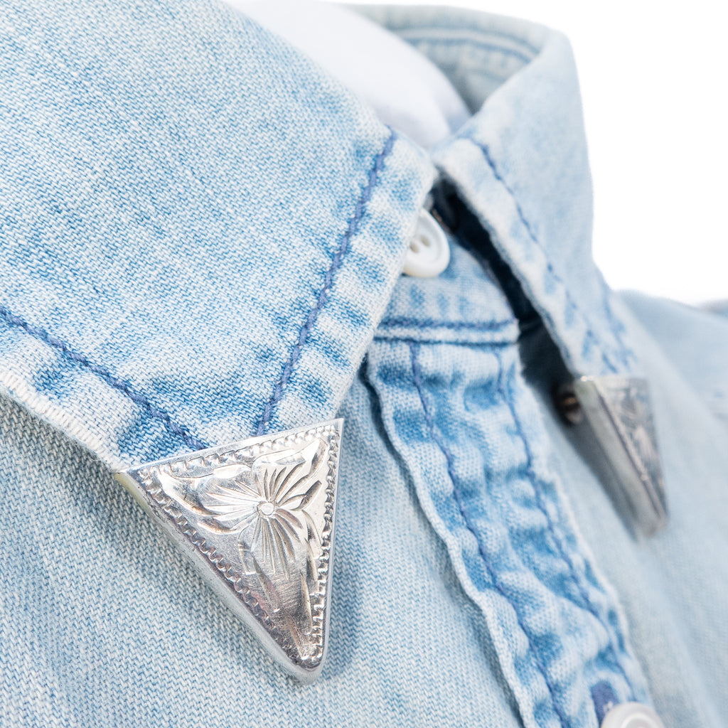 Collar Tips Sterling Silver Hand Engraved vintage - Rhinestone Rosie