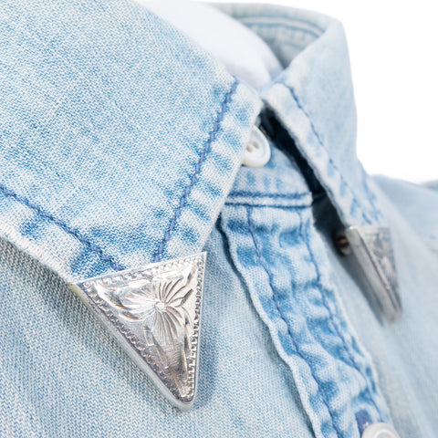 Collar Tips Sterling Silver Hand Engraved