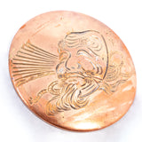 Copper Brooch with engraved Okina style Sarugaku Noh Mask antique - Rhinestone Rosie