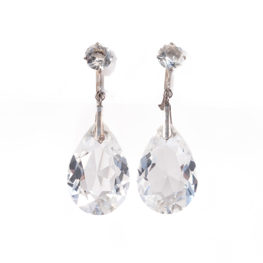 Pear Shaped Crystal Drop Earrings silver vintage - Rhinestone Rosie