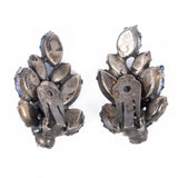 Dark Blue Glass Leaf Earrings vintage - Rhinestone Rosie