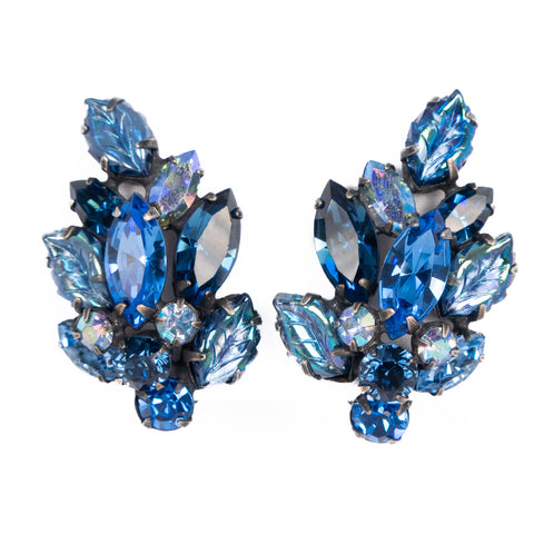 Dark Blue Glass Leaf Earrings