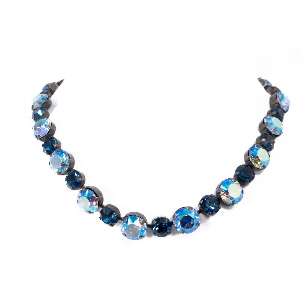 Dark Blue Aurora Borealis Rhinestone Necklace Austria vintage - Rhinestone Rosie