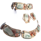 Pink, Blue, Tan Fused Glass Copper Necklace by K. Denning vintage - Rhinestone Rosie