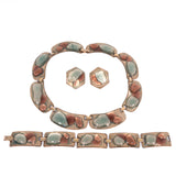 Pink, Blue, Tan Fused Glass Copper Necklace by K. Denning vintage - Rhinestone Rosie