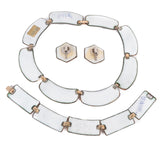 Pink, Blue, Tan Fused Glass Copper Necklace by K. Denning vintage - Rhinestone Rosie