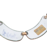 Pink, Blue, Tan Fused Glass Copper Necklace by K. Denning vintage - Rhinestone Rosie