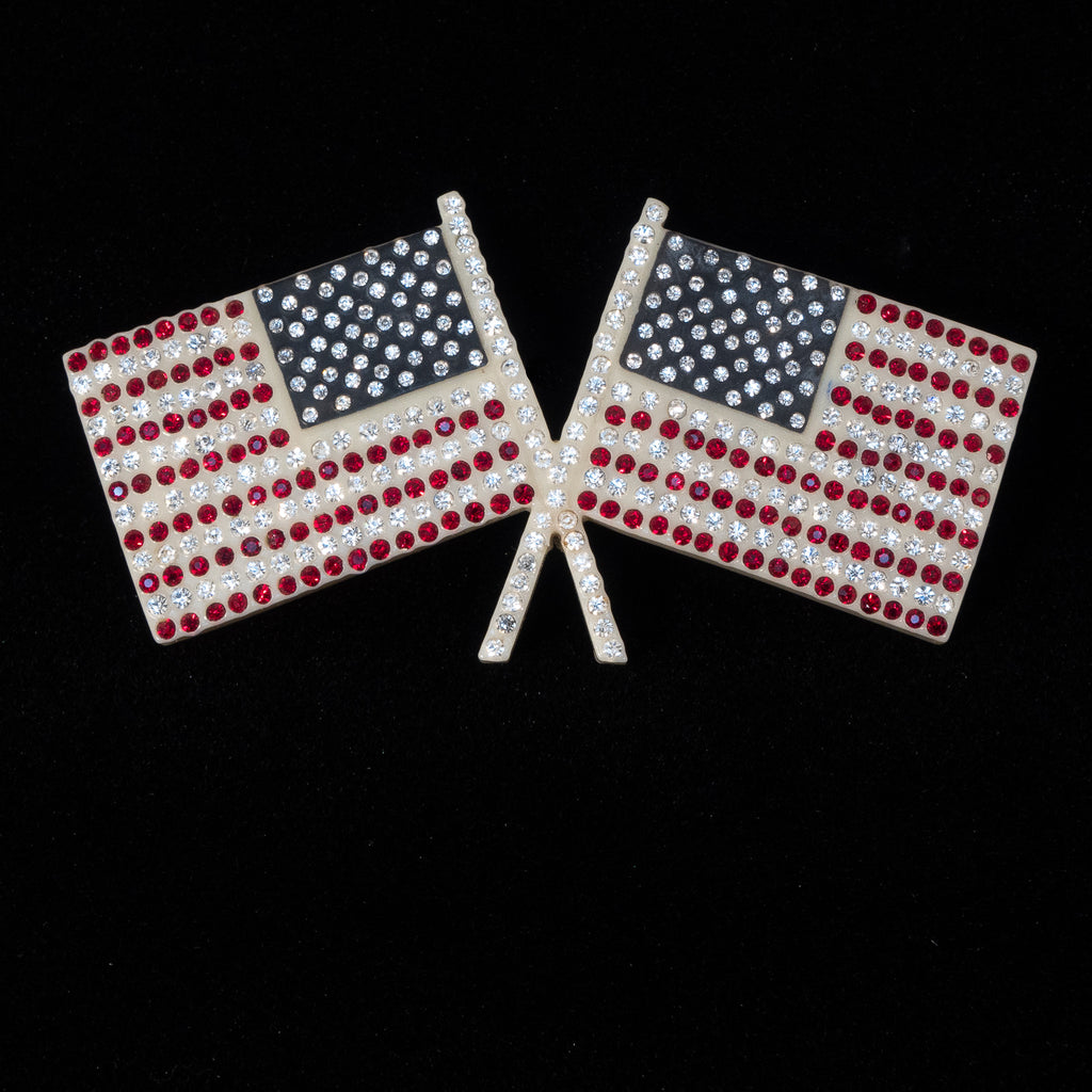 Celluloid Double Flag Brooch rhinestone vintage - Rhinestone Rosie