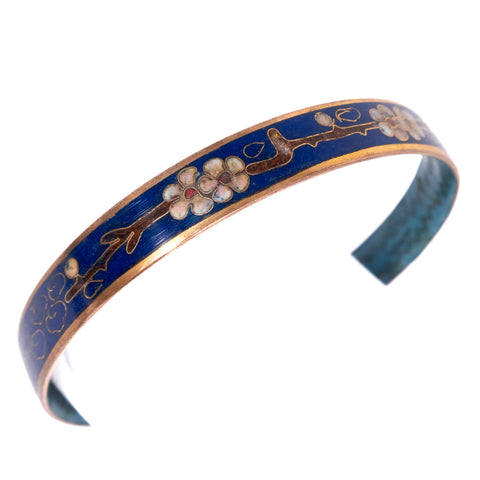 Enamel Bracelet Blue with Pink Flowers