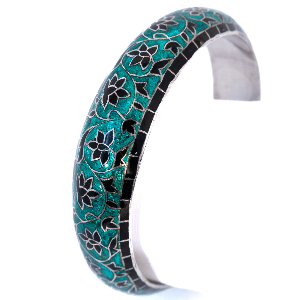 Enamel Bracelet Green and Black Chinese vintage - Rhinestone Rosie