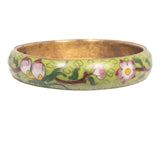Enamel Bracelet Green with Pink Flowers vintage - Rhinestone Rosie